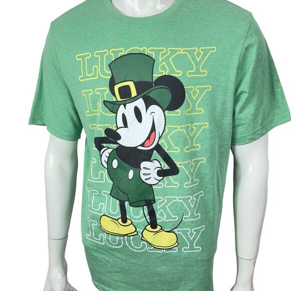 St. Patrick's Day Mickey Mouse Lucky Green Graphic T-Shirt - Mens XL - Picture 6 of 14